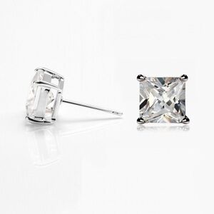 White Gold 925 Sterling Silver Renaissance Collection Princess Cut Stud Earrings